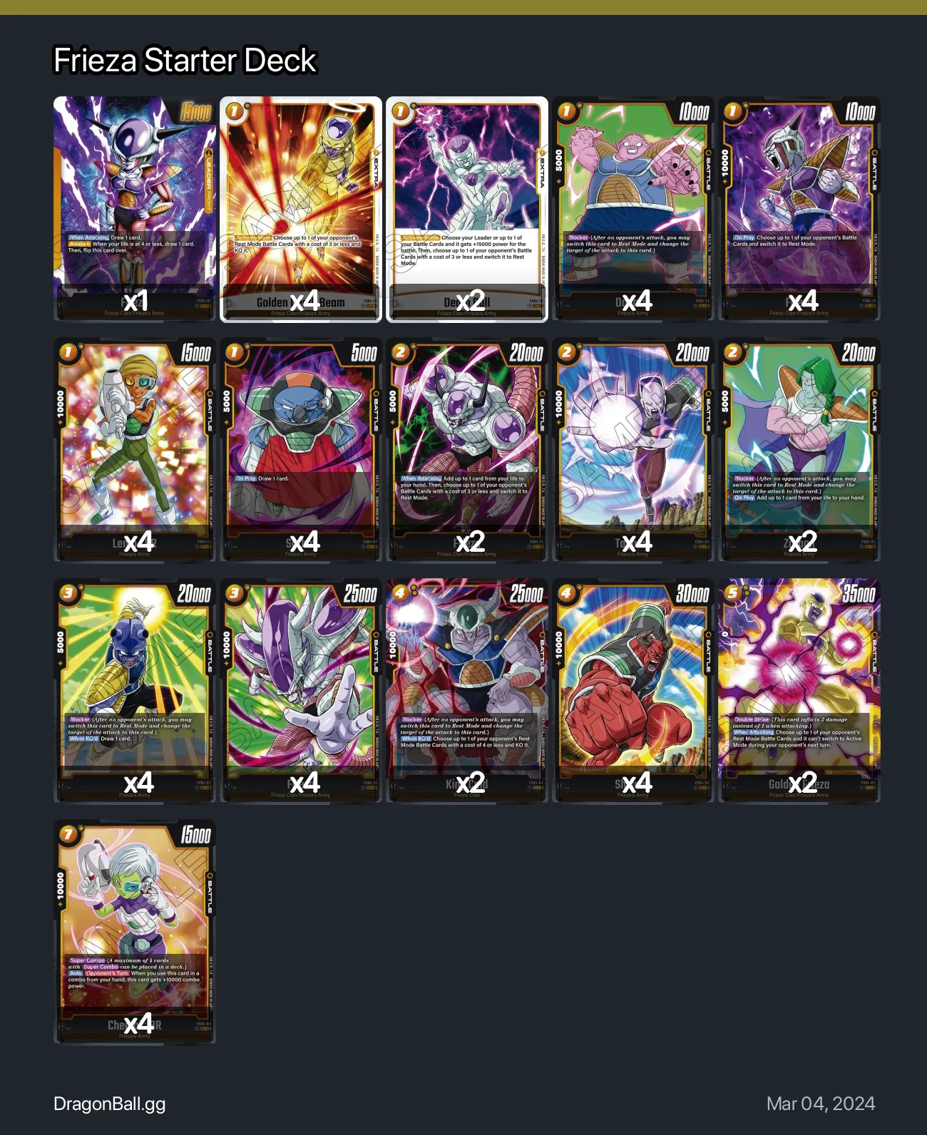 Frieza Starter Deck Dragon Ball Super Card Game Fusion World Deck Dragon Ball Fusion World TCG
