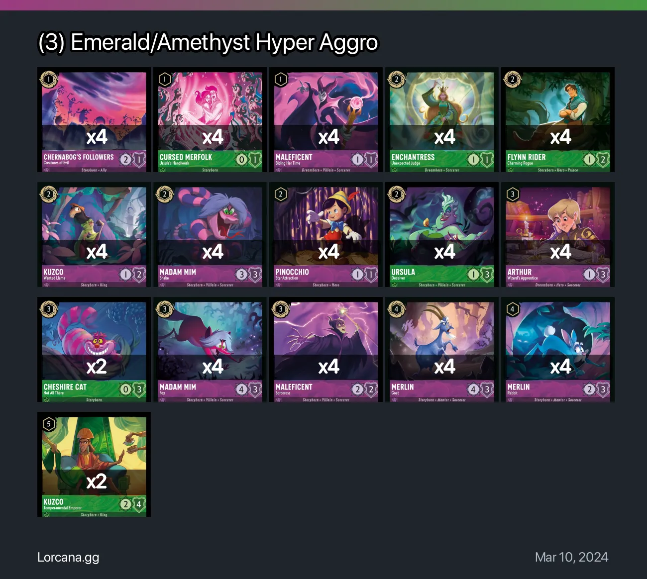 (3) Emerald/Amethyst Hyper Aggro Lorcana Deck • Lorcana.GG