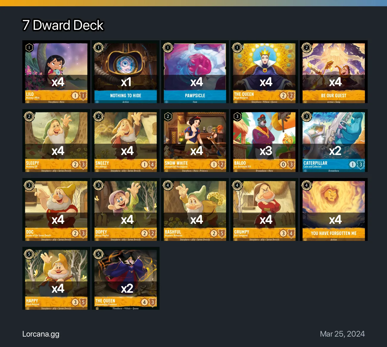 7 Dward Deck Lorcana Deck • Lorcana.GG