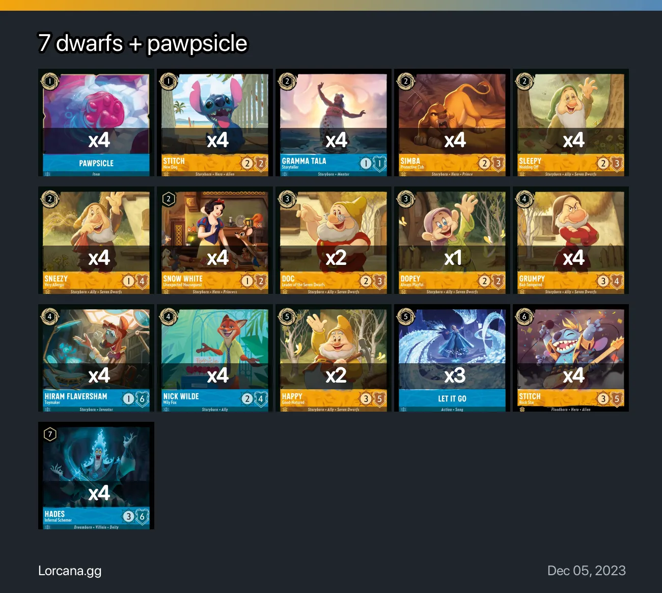 7 dwarfs + pawpsicle Lorcana Deck | Lorcana.gg