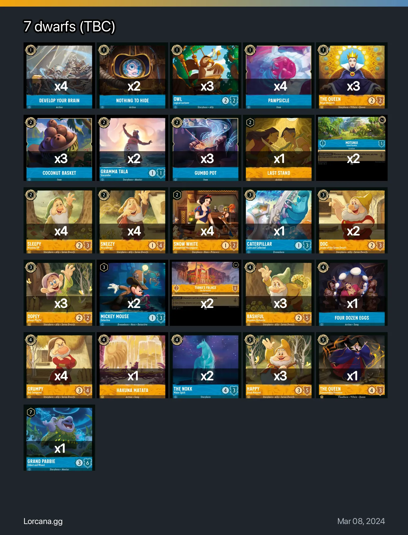 7 dwarfs (TBC) Lorcana Deck • Lorcana.GG