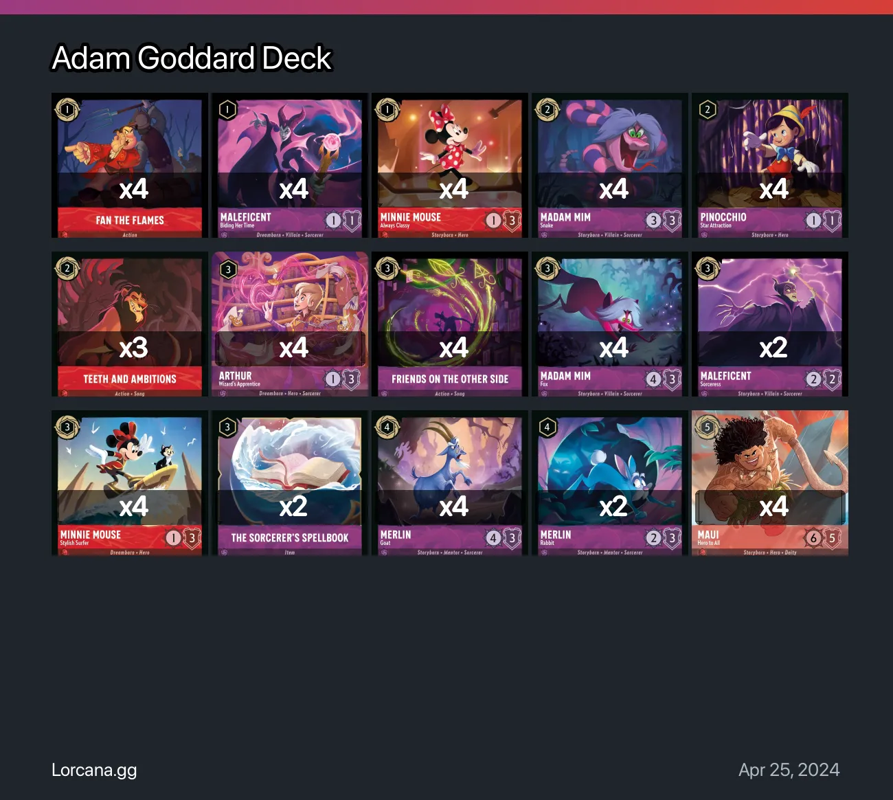 Adam Goddard Deck Lorcana Deck | Lorcana.gg