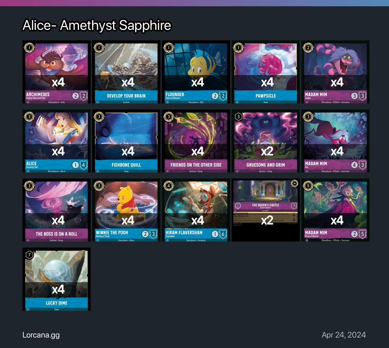 Alice- Amethyst Sapphire Lorcana Deck | Lorcana.gg