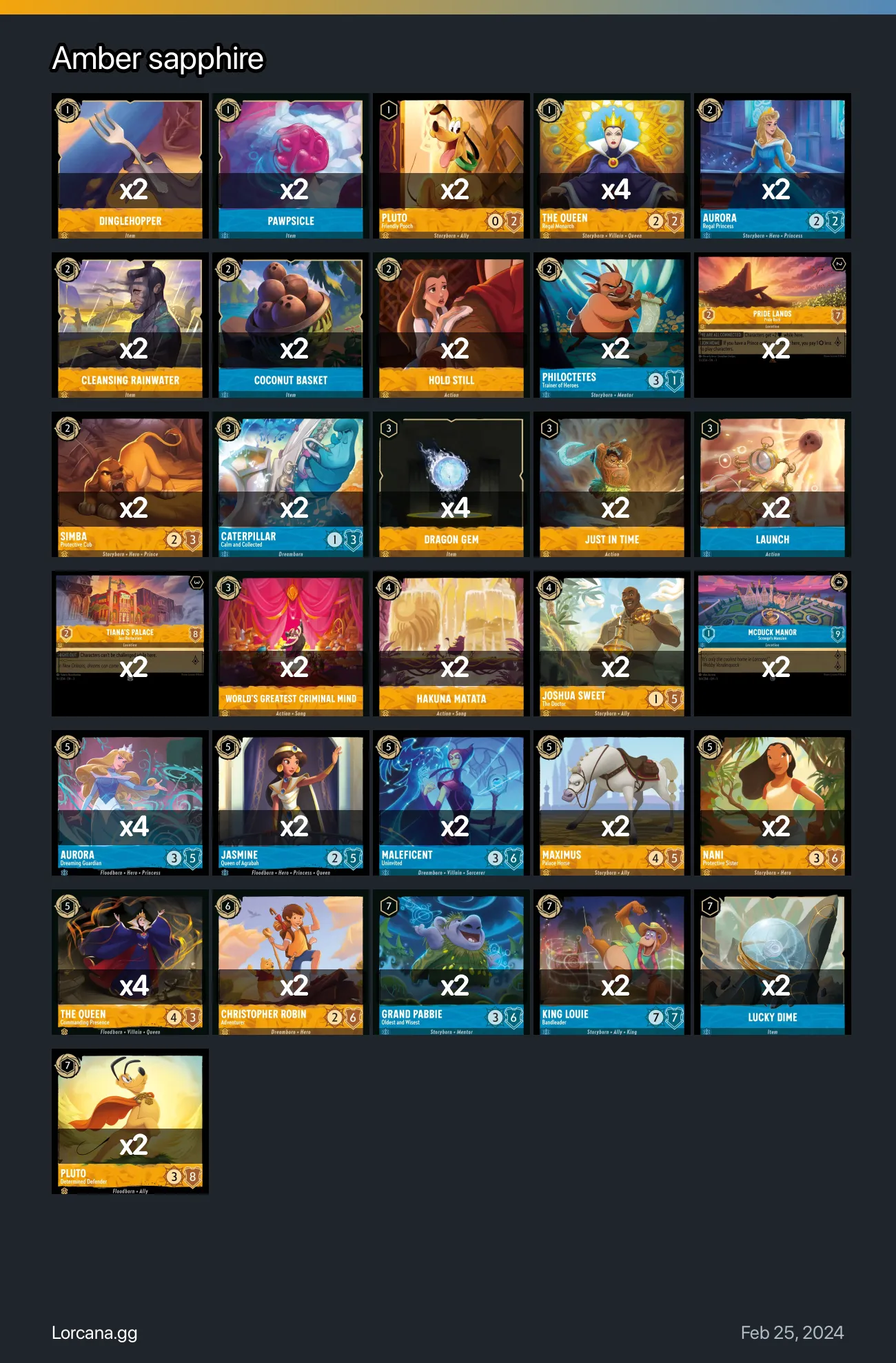 Amber sapphire Lorcana Deck • Lorcana.GG