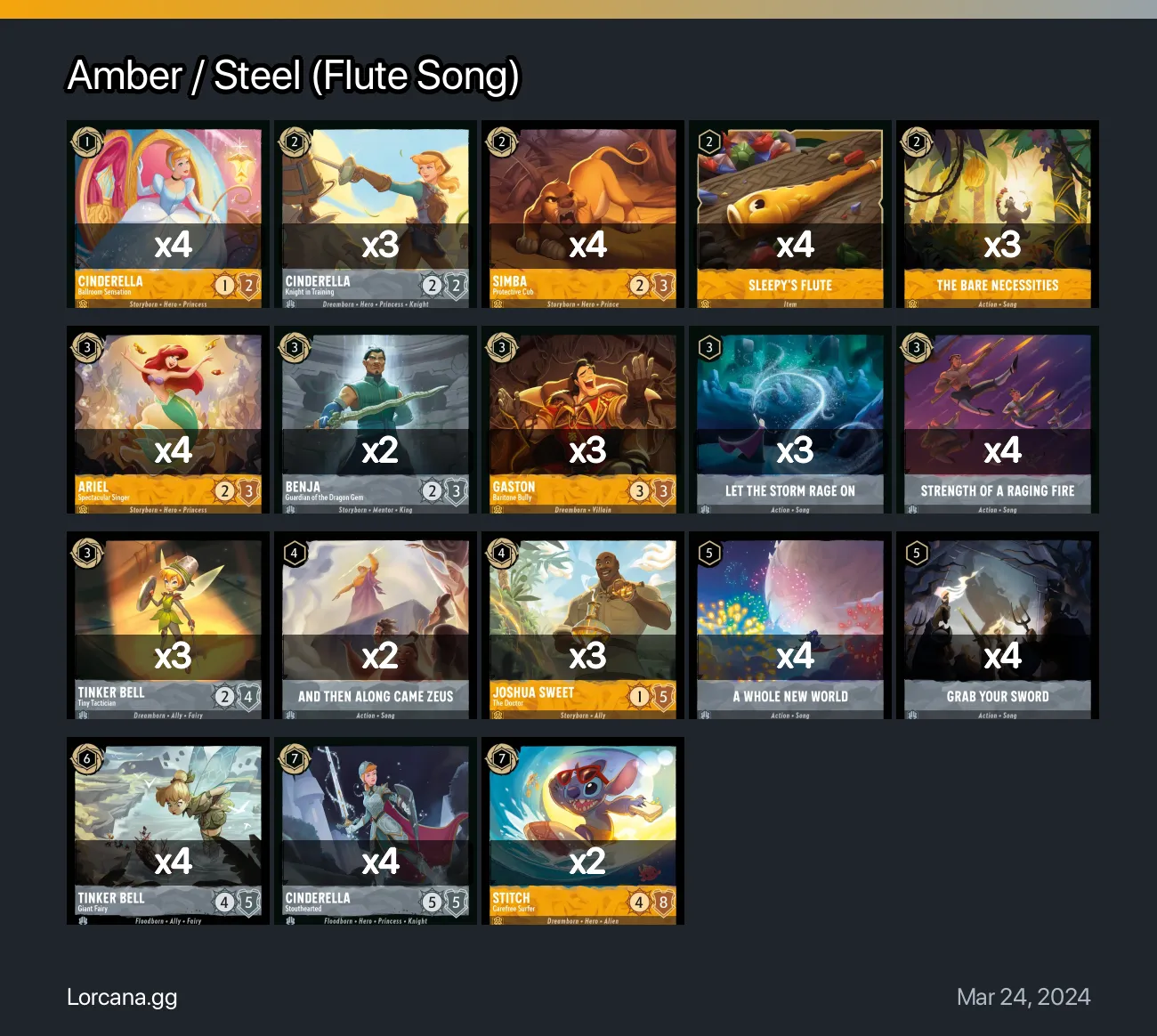 Amber / Steel (Flute Song) Lorcana Deck • Lorcana.GG