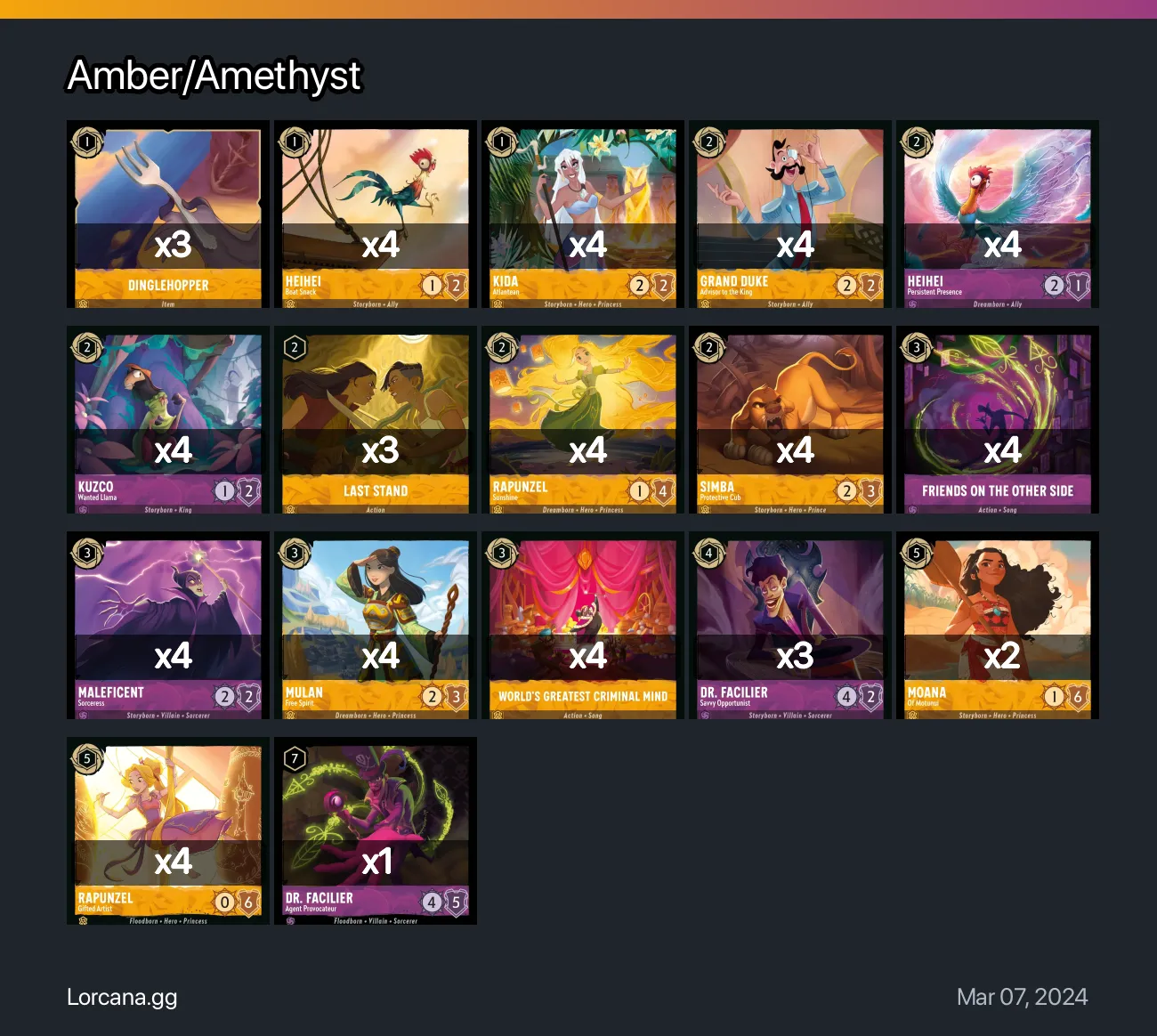 Amber/Amethyst Lorcana Deck • Lorcana.GG