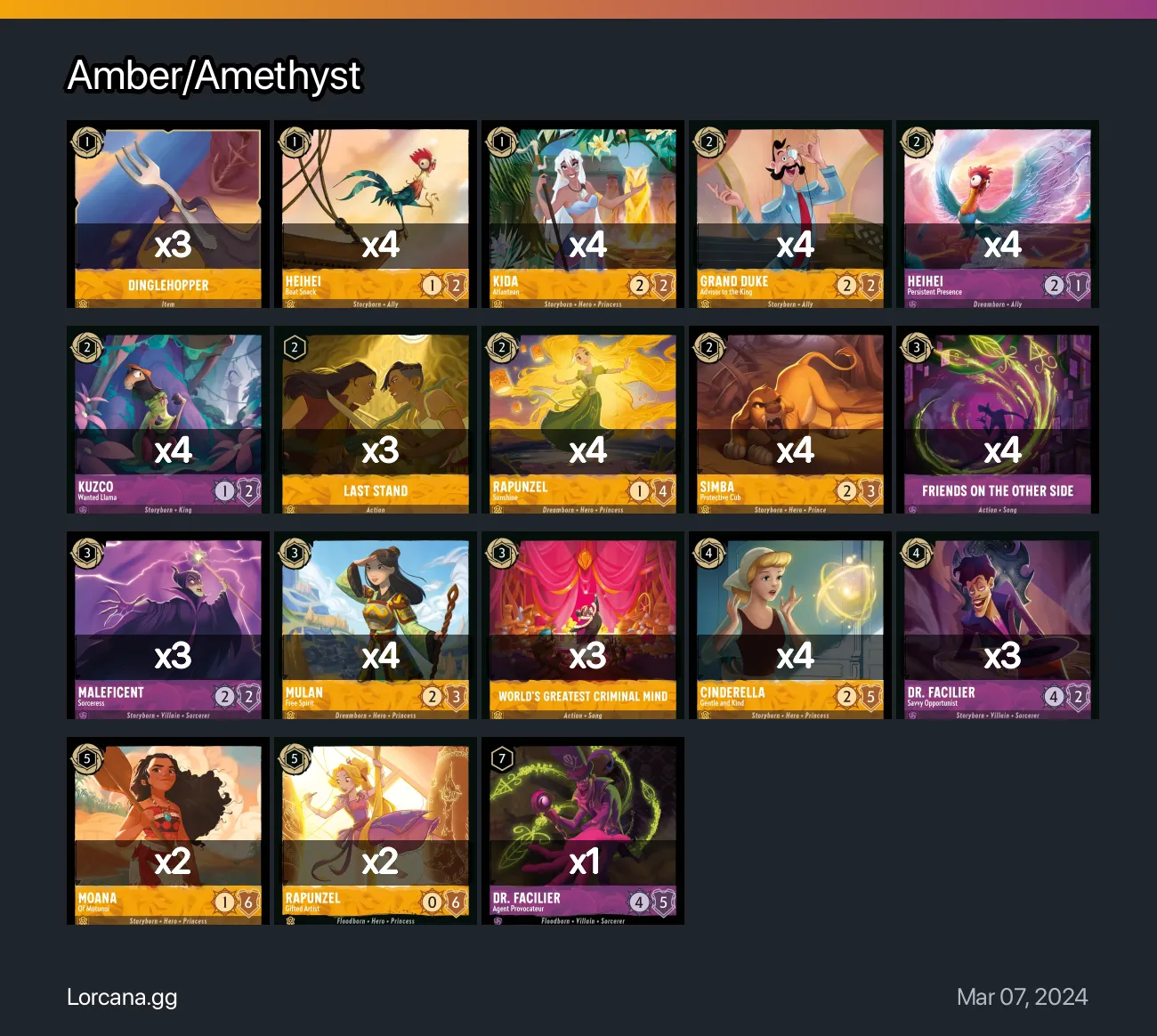 Amberamethyst Lorcana Deck • Lorcanagg