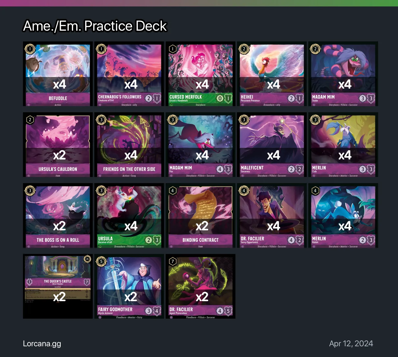 Ame./Em. Practice Deck Lorcana Deck | Lorcana.gg