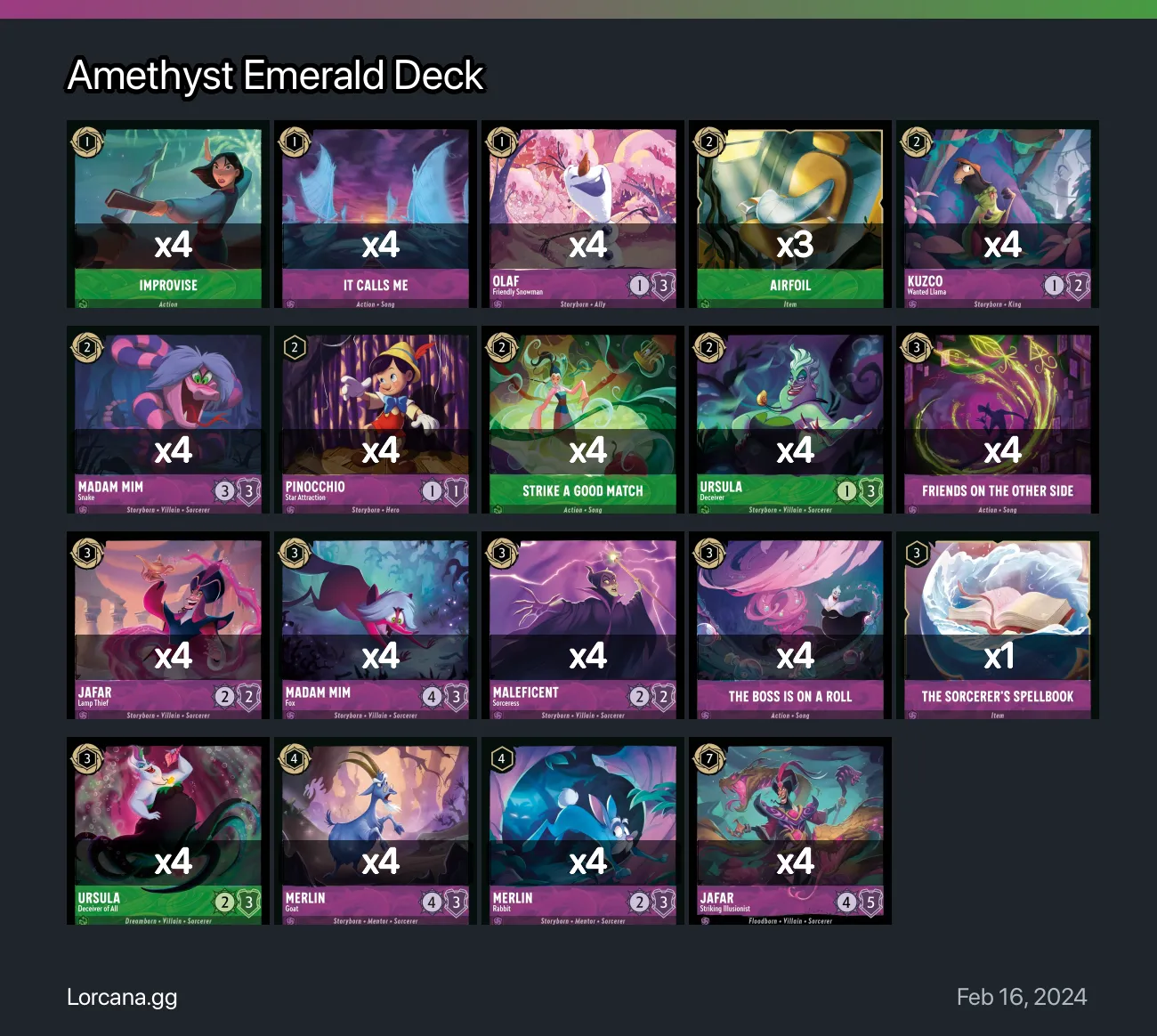 Amethyst Emerald Deck Lorcana Deck • Lorcana.GG