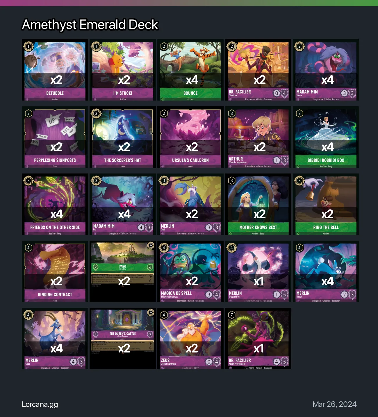 Amethyst Emerald Deck Lorcana Deck | Lorcana.gg