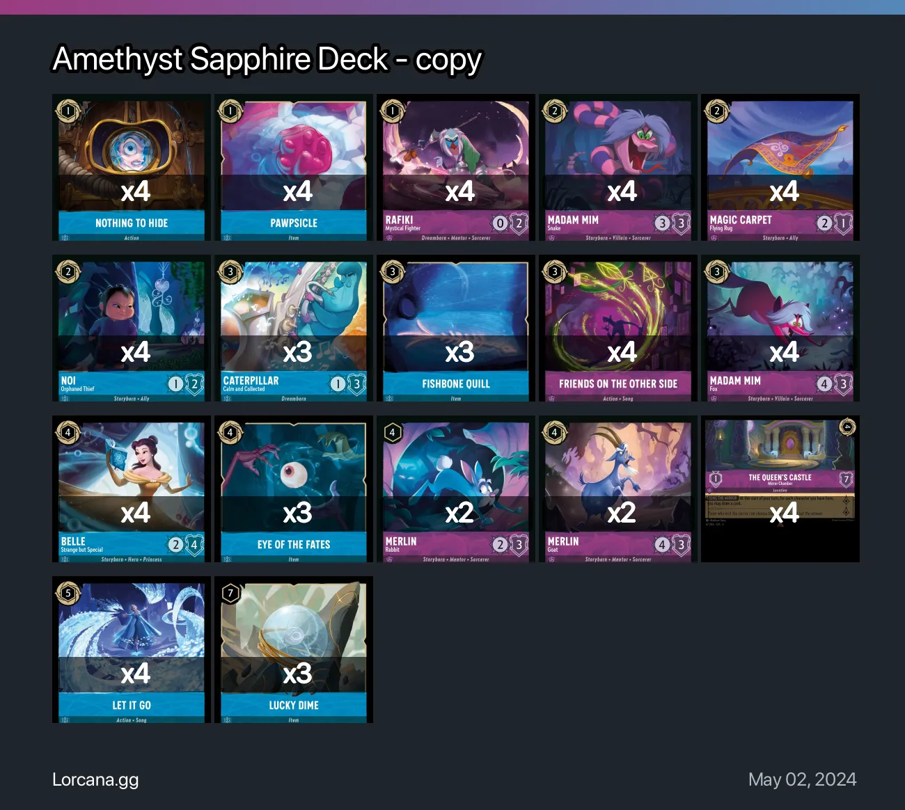 Amethyst Sapphire Deck Copy Lorcana Deck Lorcanagg