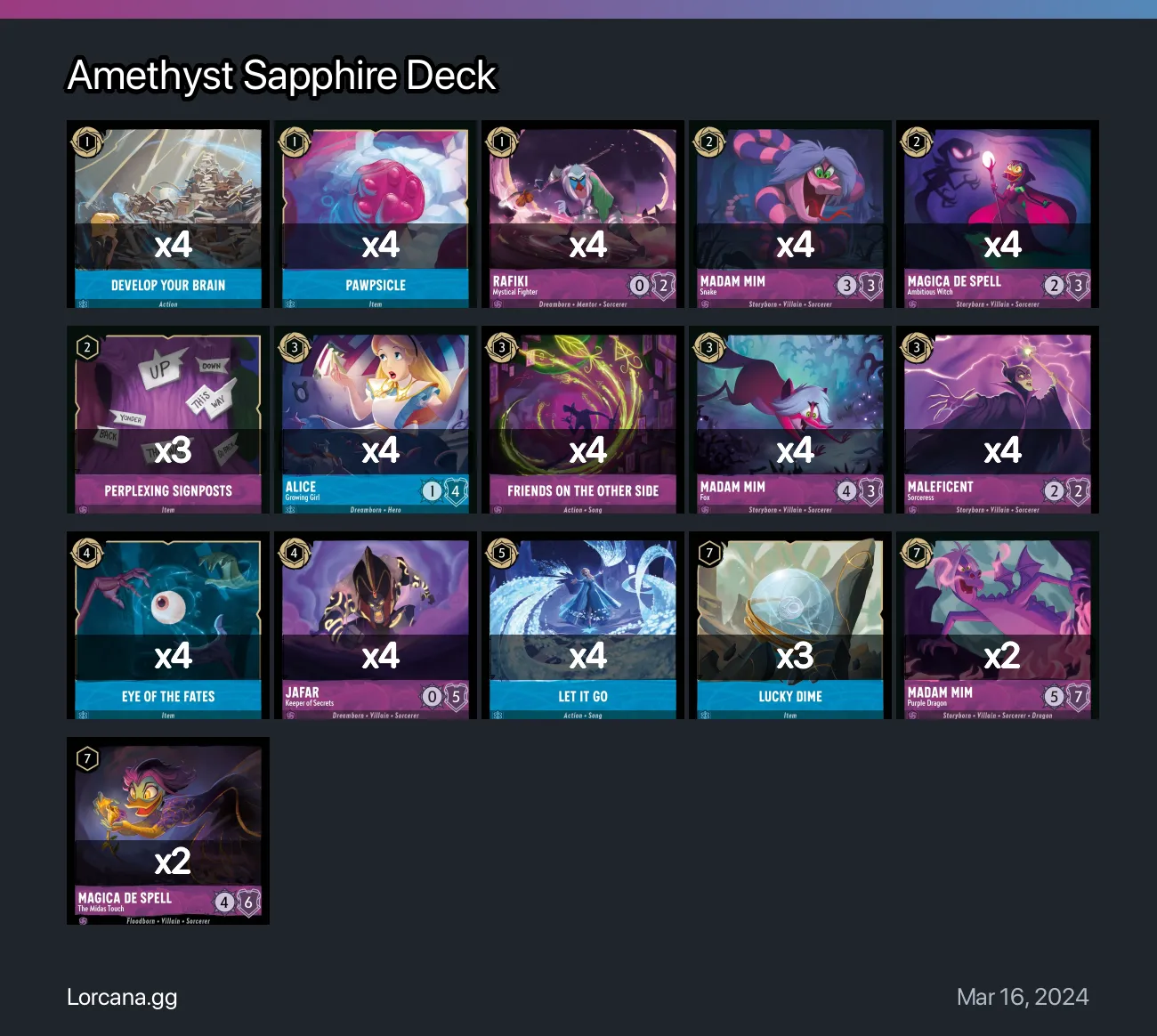 Amethyst Sapphire Deck Lorcana Deck • Lorcana.GG