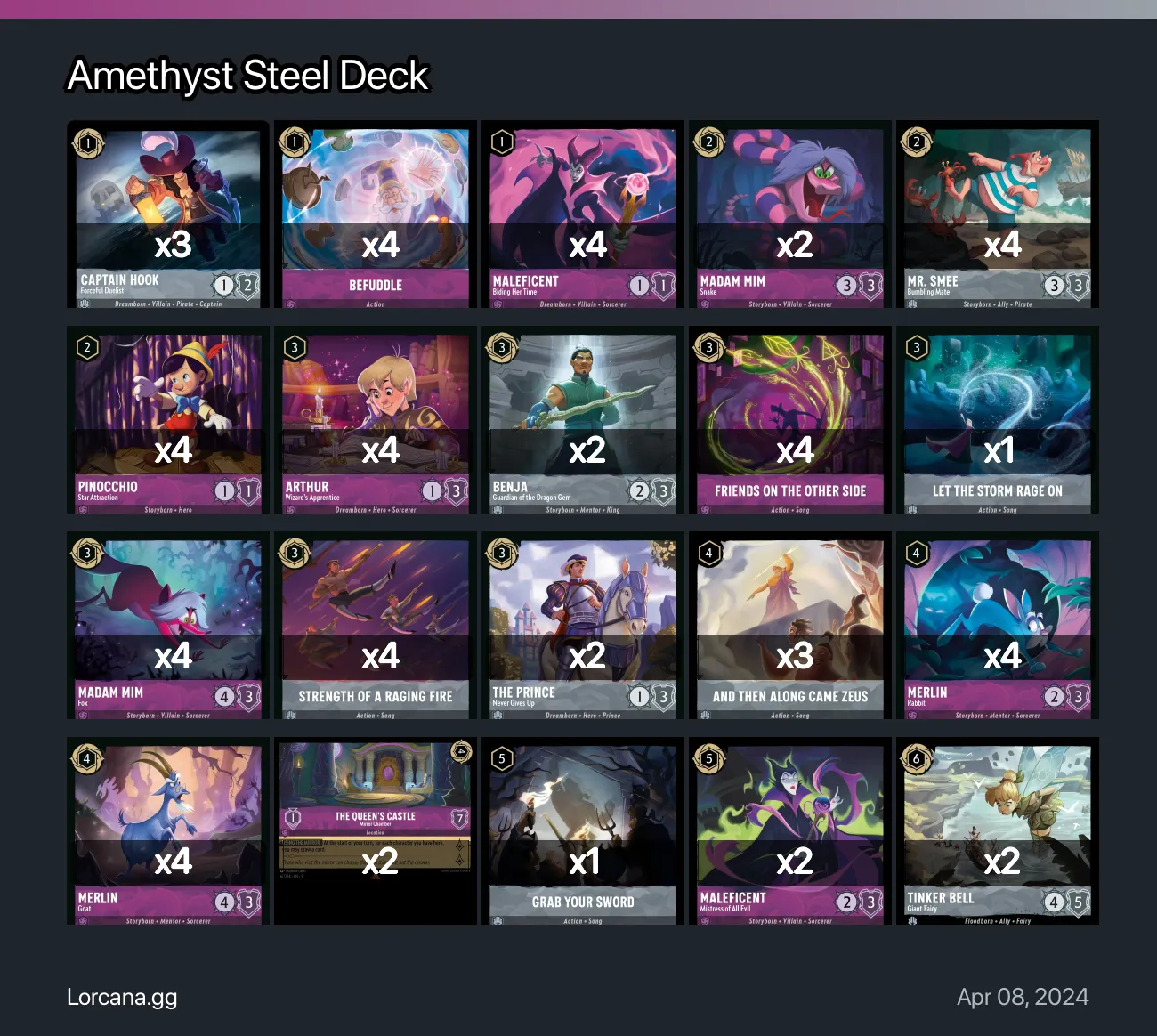 Amethyst Steel Deck Lorcana Deck | Lorcana.gg