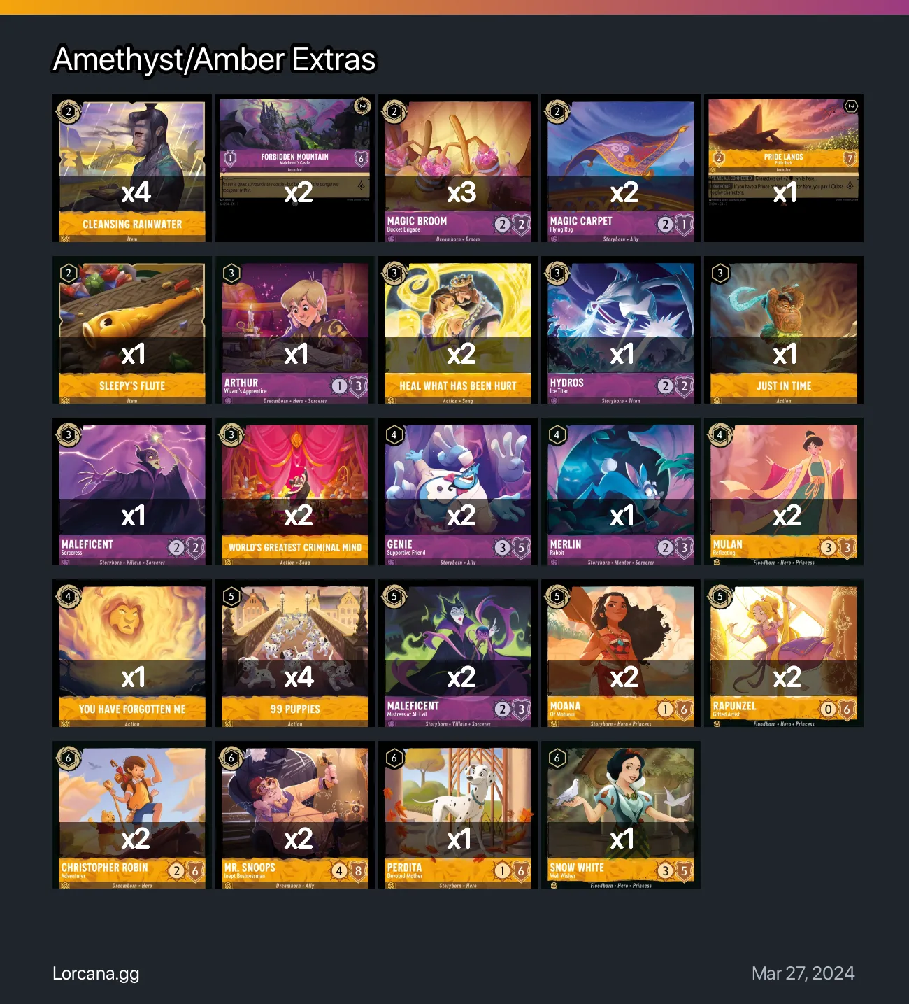 Amethyst/Amber Extras Lorcana Deck | Lorcana.gg