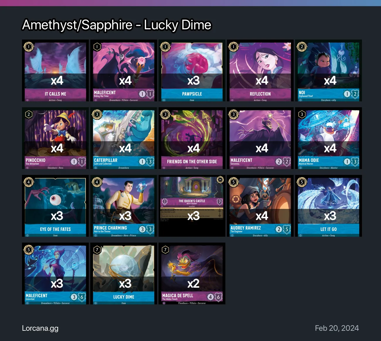 Amethyst/Sapphire - Lucky Dime Lorcana Deck • Lorcana.GG