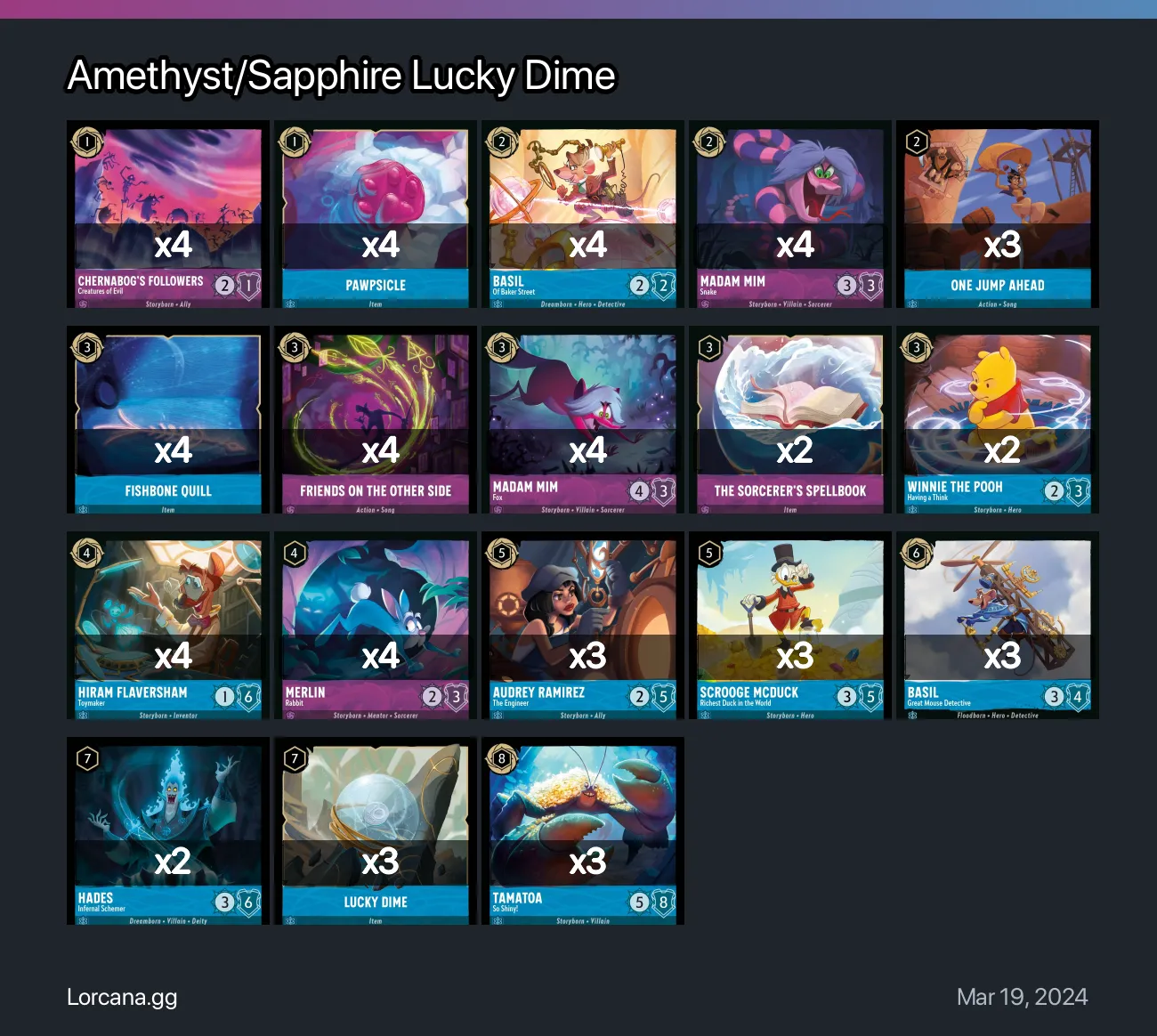 Amethyst Sapphire Lucky Dime Lorcana Deck • Lorcana.gg