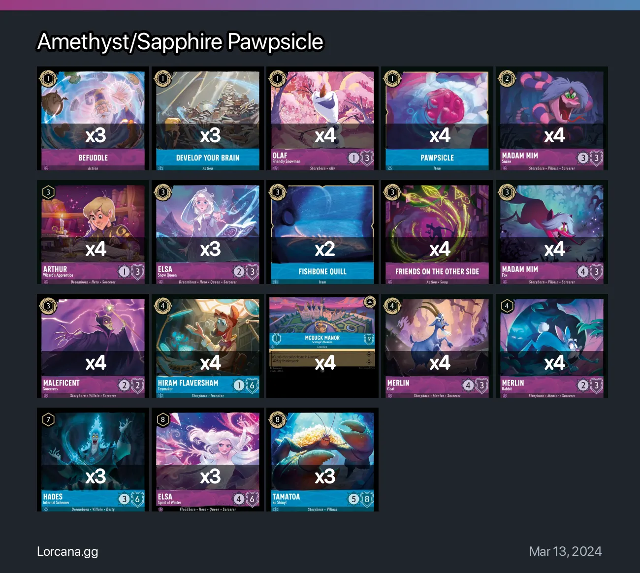 Amethyst/Sapphire Pawpsicle Lorcana Deck • Lorcana.GG