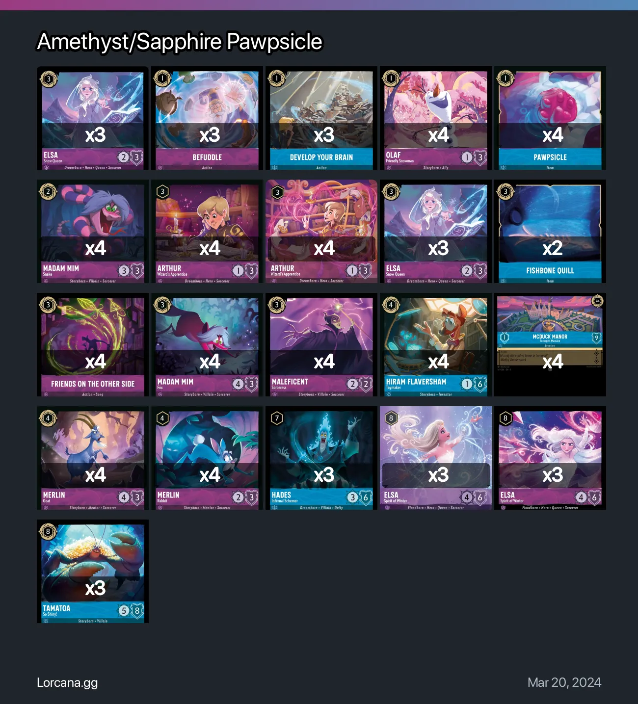 Amethyst/Sapphire Pawpsicle Lorcana Deck • Lorcana.GG