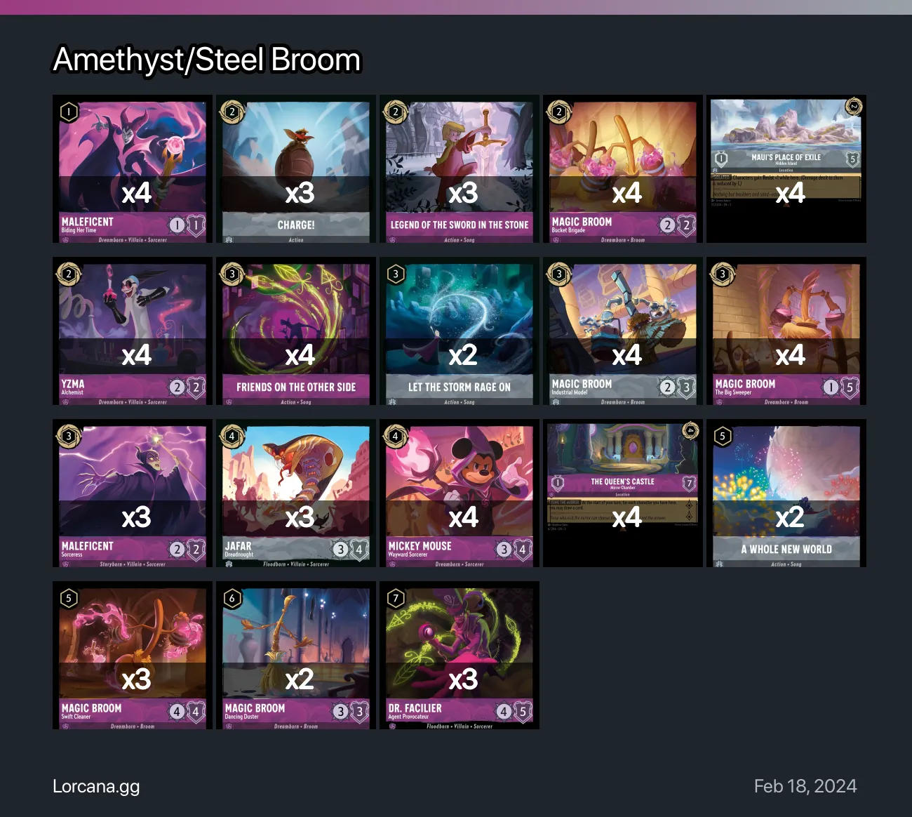 Amethyst/Steel Broom Lorcana Deck | Lorcana.gg