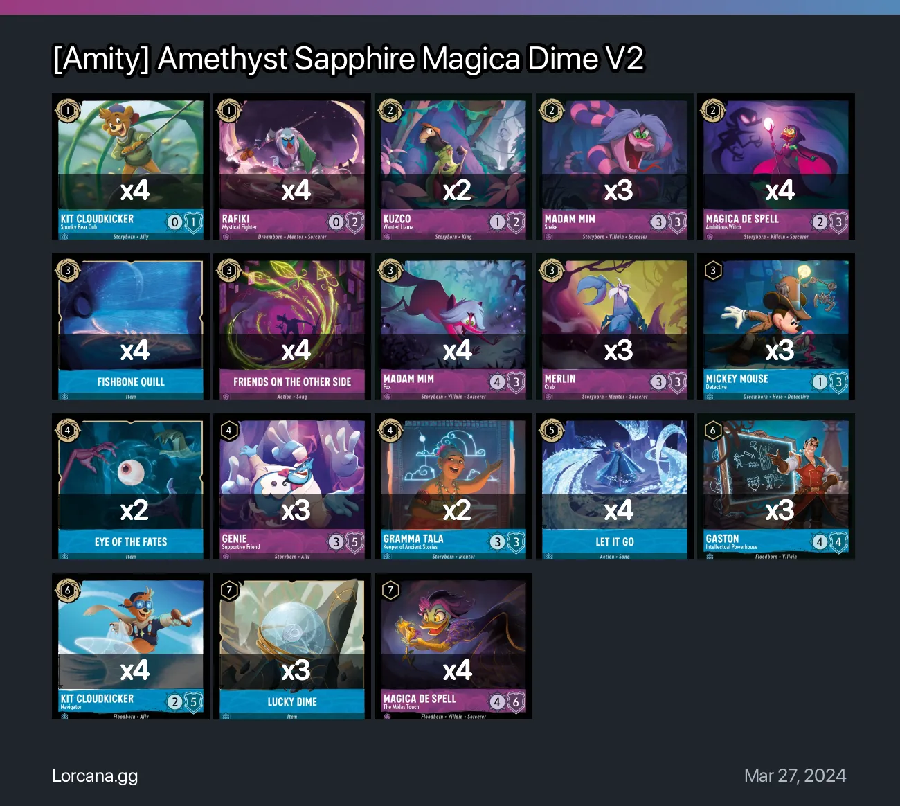 [Amity] Amethyst Sapphire Magica Dime V2 Lorcana Deck | Lorcana.gg