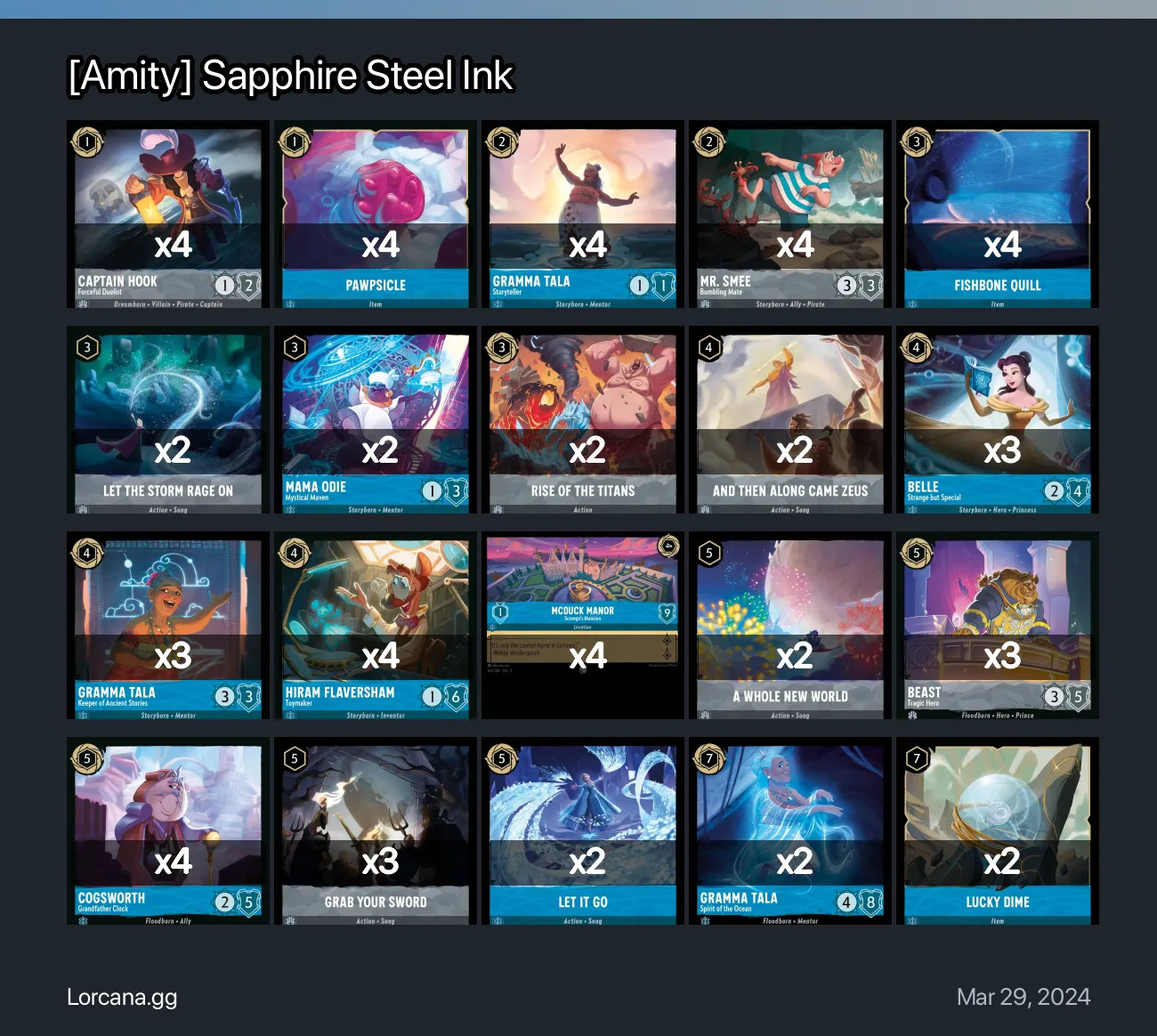 [Amity] Sapphire Steel Ink Lorcana Deck | Lorcana.gg