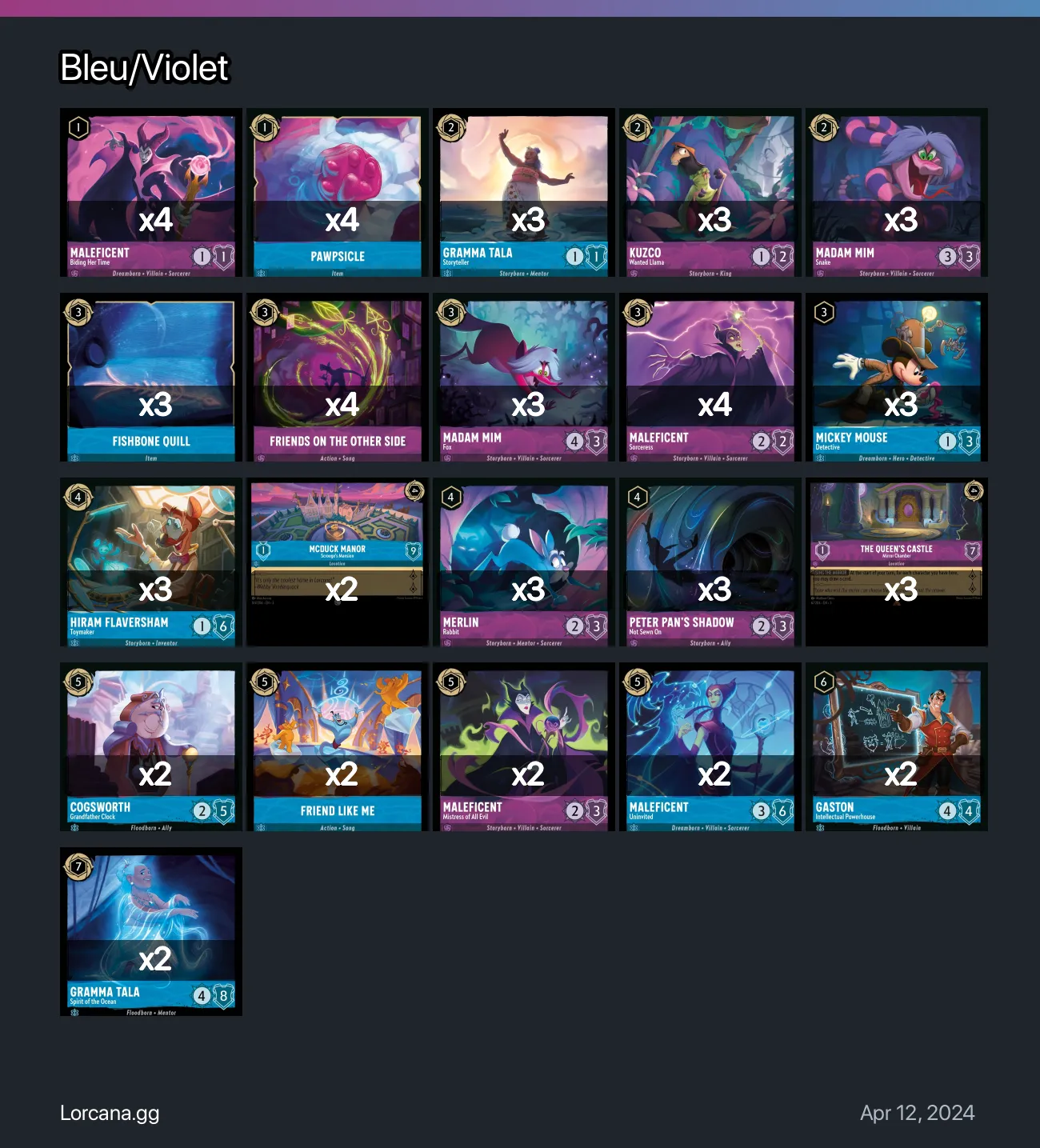 Bleu/Violet Lorcana Deck | Lorcana.gg