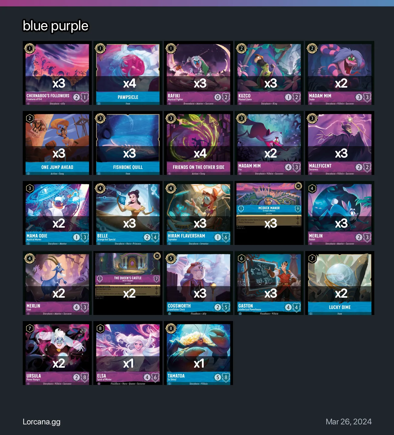 blue purple Lorcana Deck | Lorcana.gg