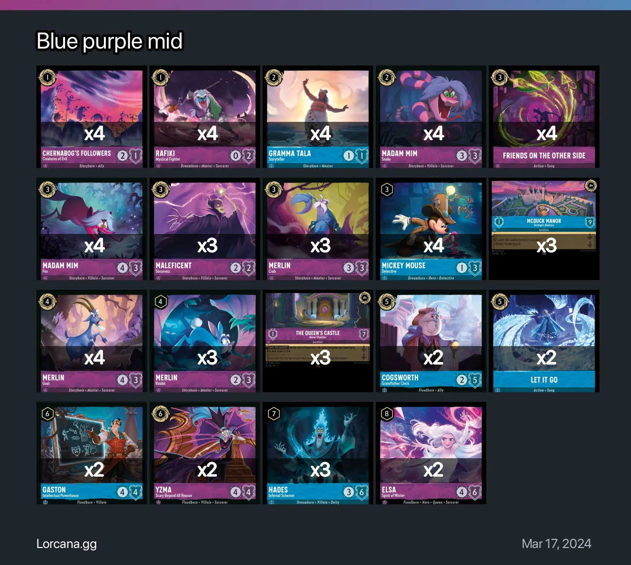 Blue purple mid Lorcana Deck • Lorcana.GG