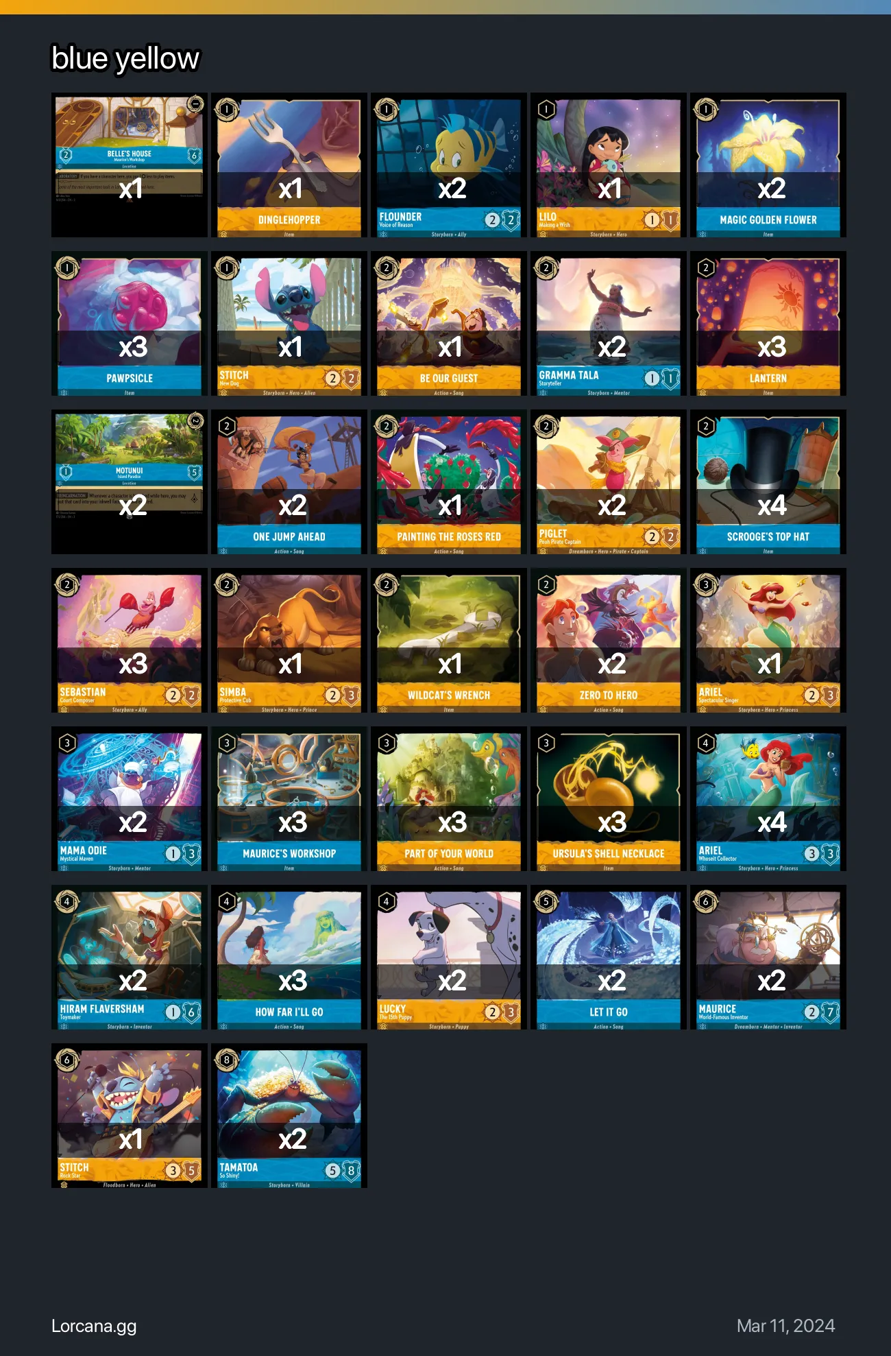 blue yellow Lorcana Deck • Lorcana.GG