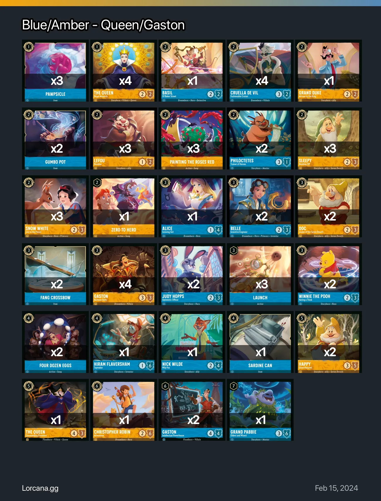 Blue/Amber - Queen/Gaston Lorcana Deck • Lorcana.GG