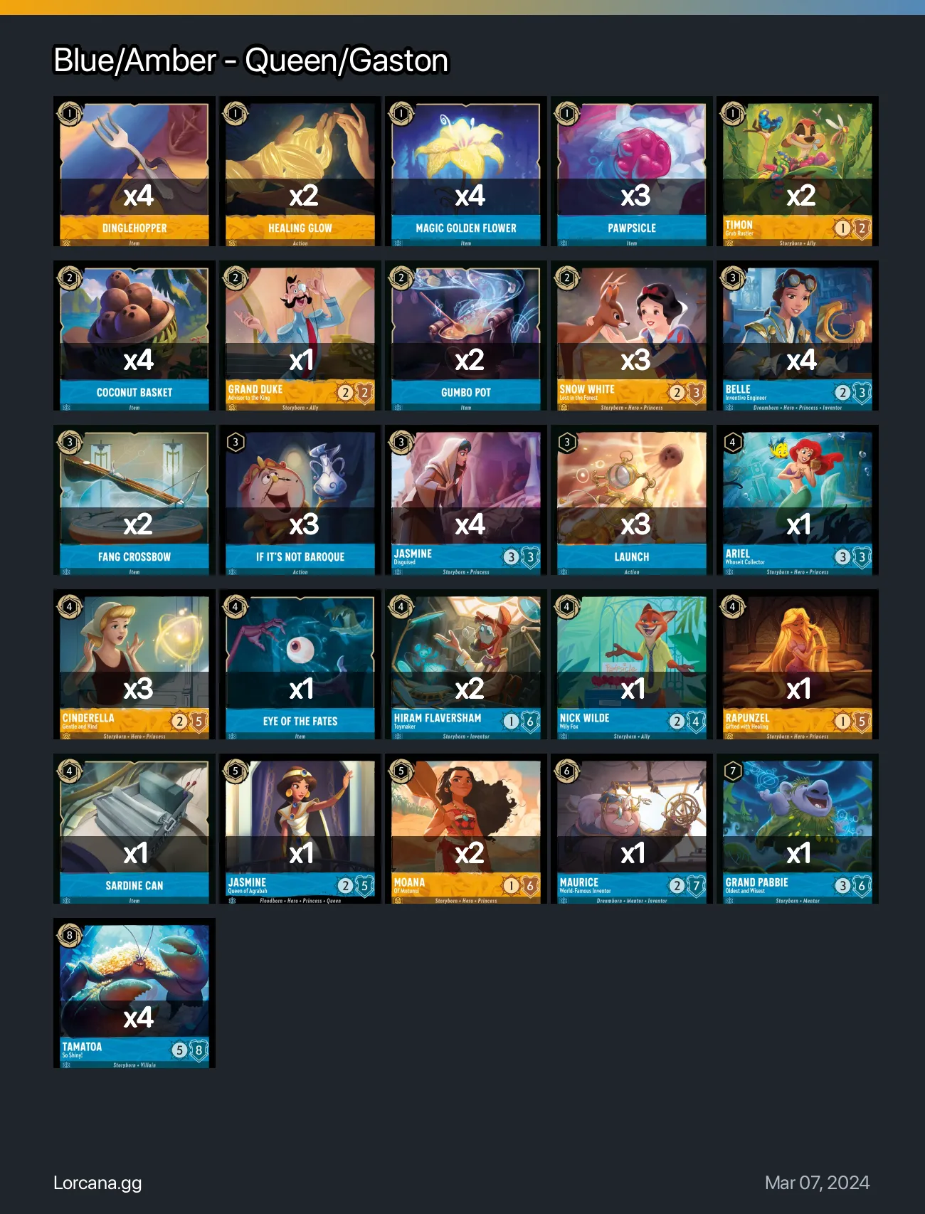 Blue Amber - Queen Gaston Lorcana Deck • Lorcana.gg