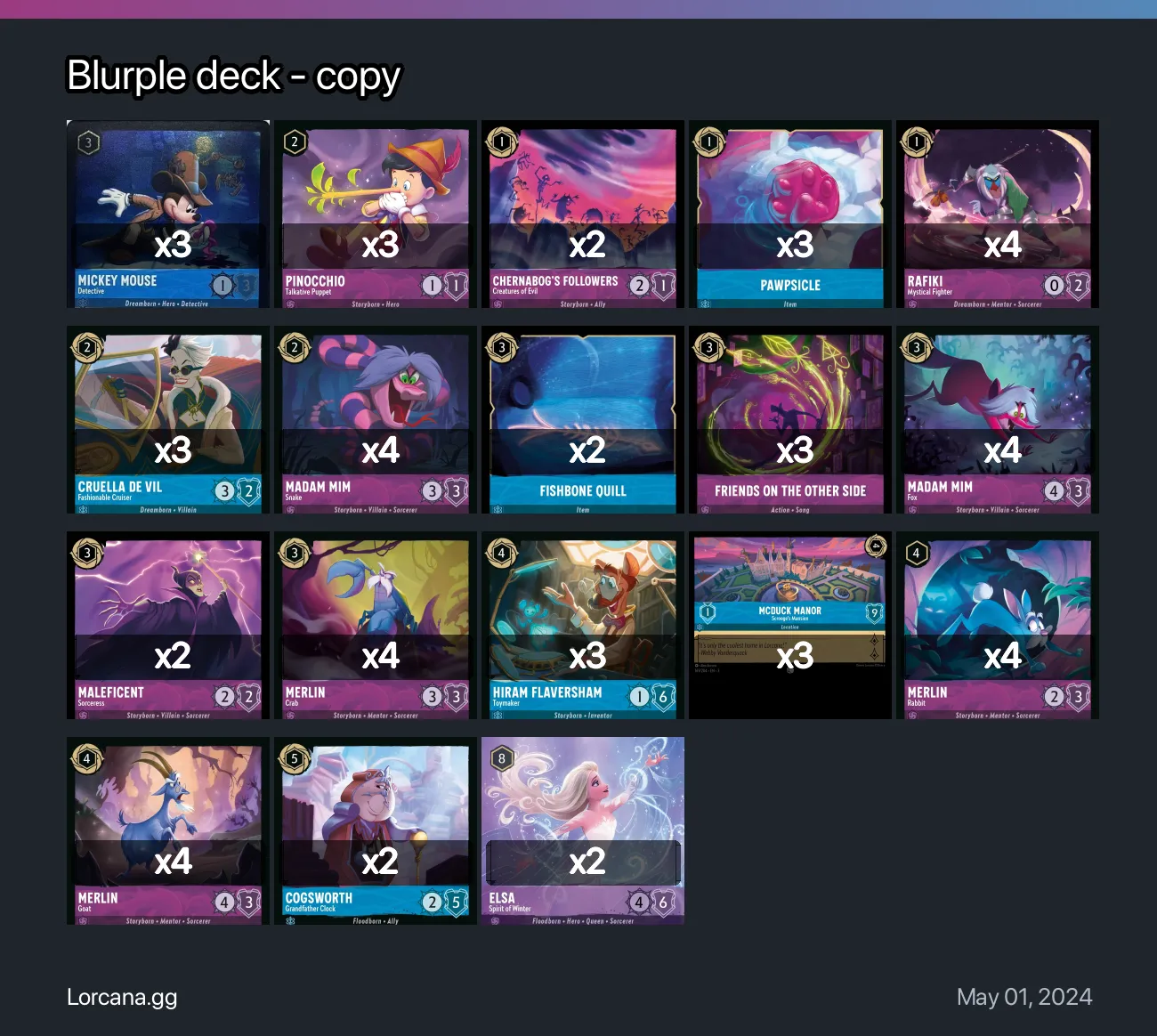 Blurple deck - copy Lorcana Deck | Lorcana.gg