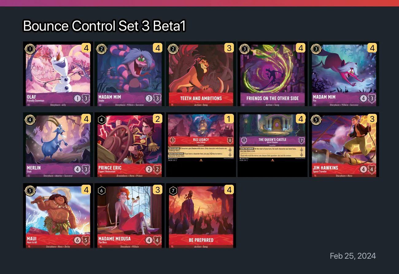 Bounce Control Set 3 Beta1 Lorcana Deck