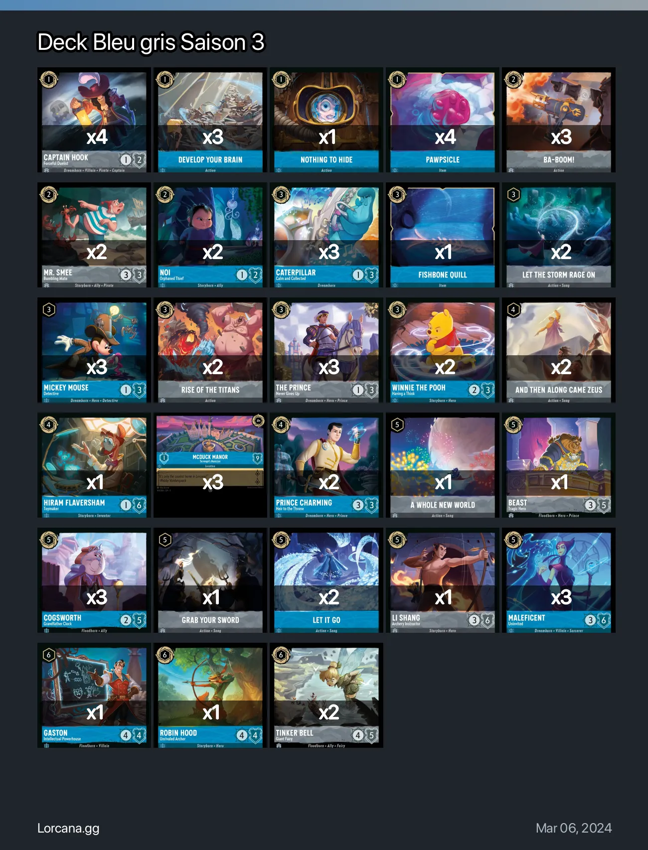 Deck Bleu gris Saison 3 Lorcana Deck • Lorcana.GG