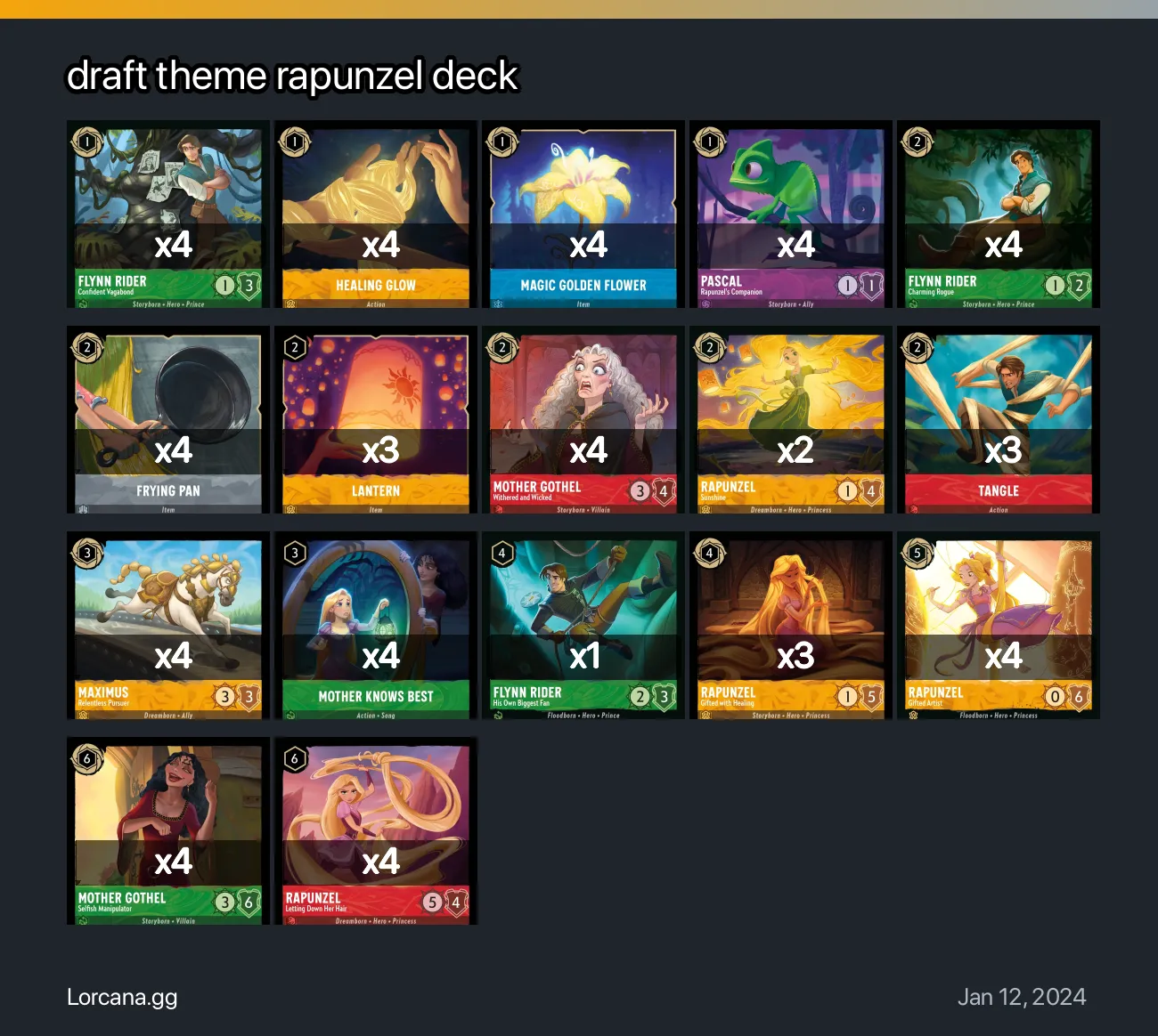 Draft Theme Rapunzel Deck Lorcana Deck 