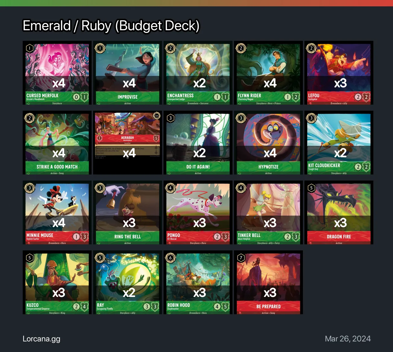 Emerald   Ruby (budget Deck) Lorcana Deck 