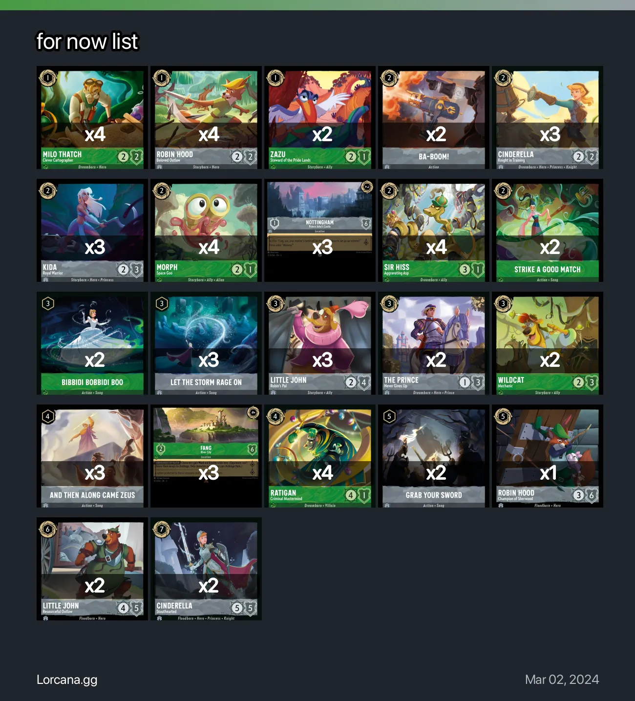 for now list Lorcana Deck • Lorcana.GG