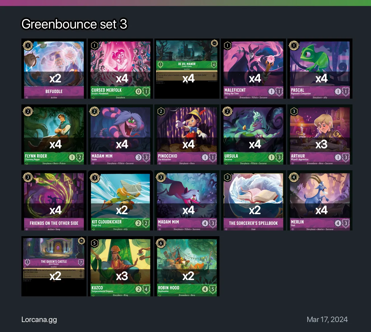 Greenbounce set 3 Lorcana Deck • Lorcana.GG