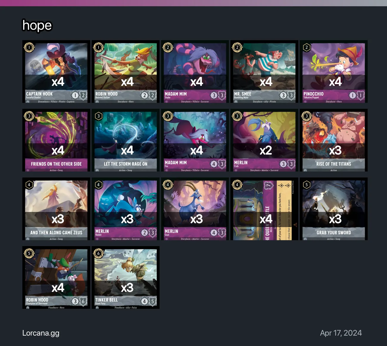 hope Lorcana Deck | Lorcana.gg