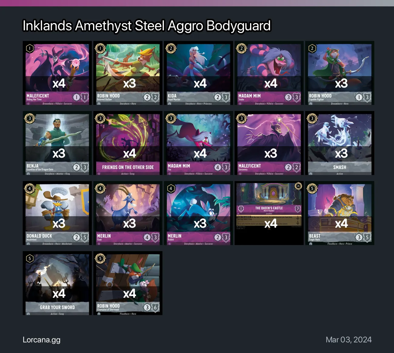 Inklands Amethyst Steel Aggro Bodyguard Lorcana Deck • Lorcanagg