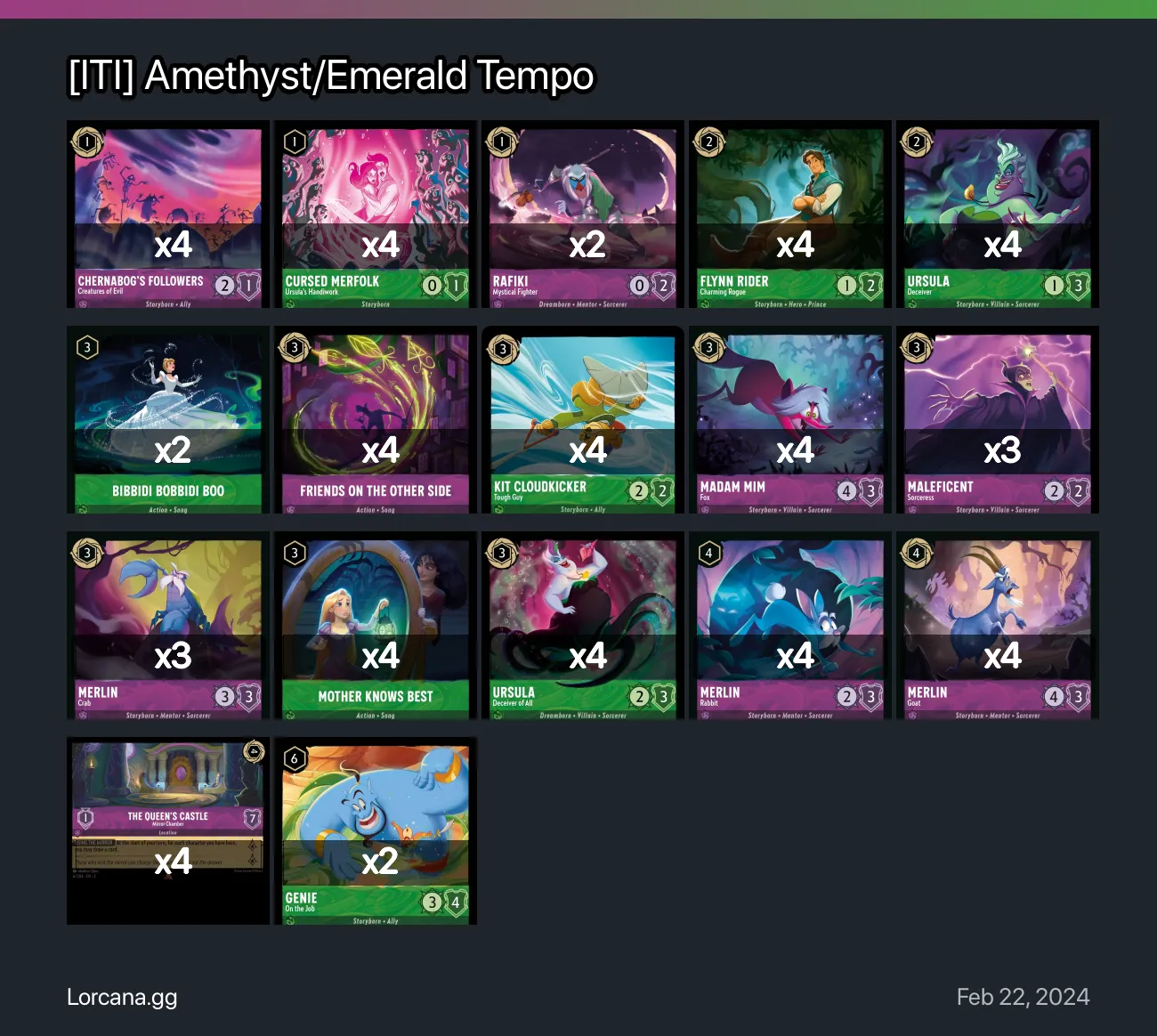 [ITI] Amethyst/Emerald Tempo Lorcana Deck • Lorcana.GG