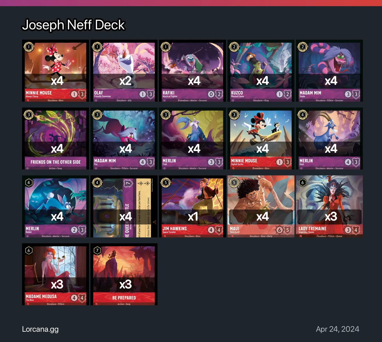 Joseph Neff Deck Lorcana Deck | Lorcana.gg