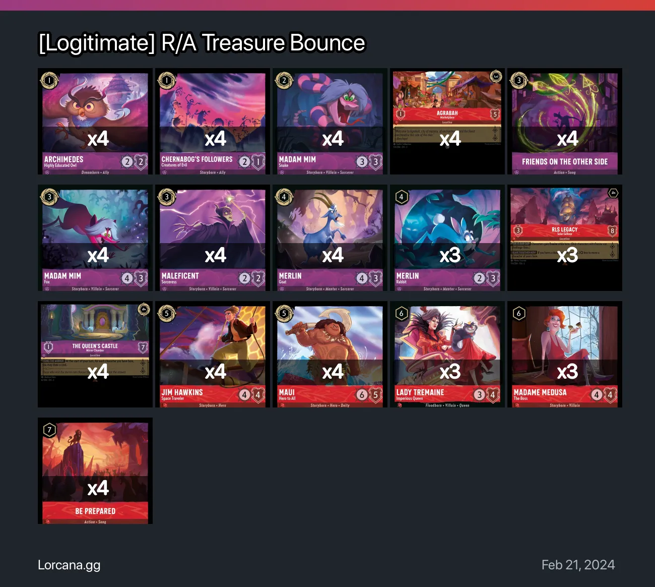 [Logitimate] R/A Treasure Bounce Lorcana Deck • Lorcana.GG