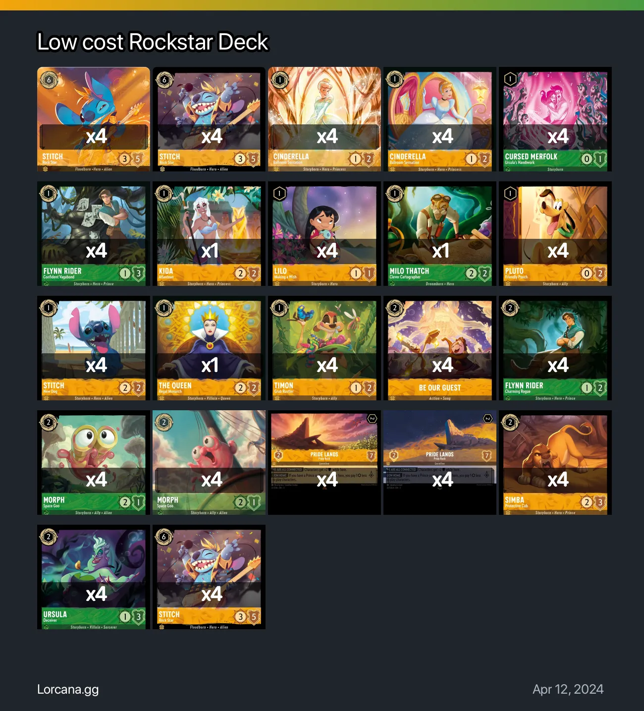 Low cost Rockstar Deck Lorcana Deck | Lorcana.gg