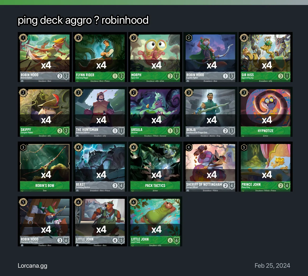 ping deck aggro ? robinhood Lorcana Deck • Lorcana.GG