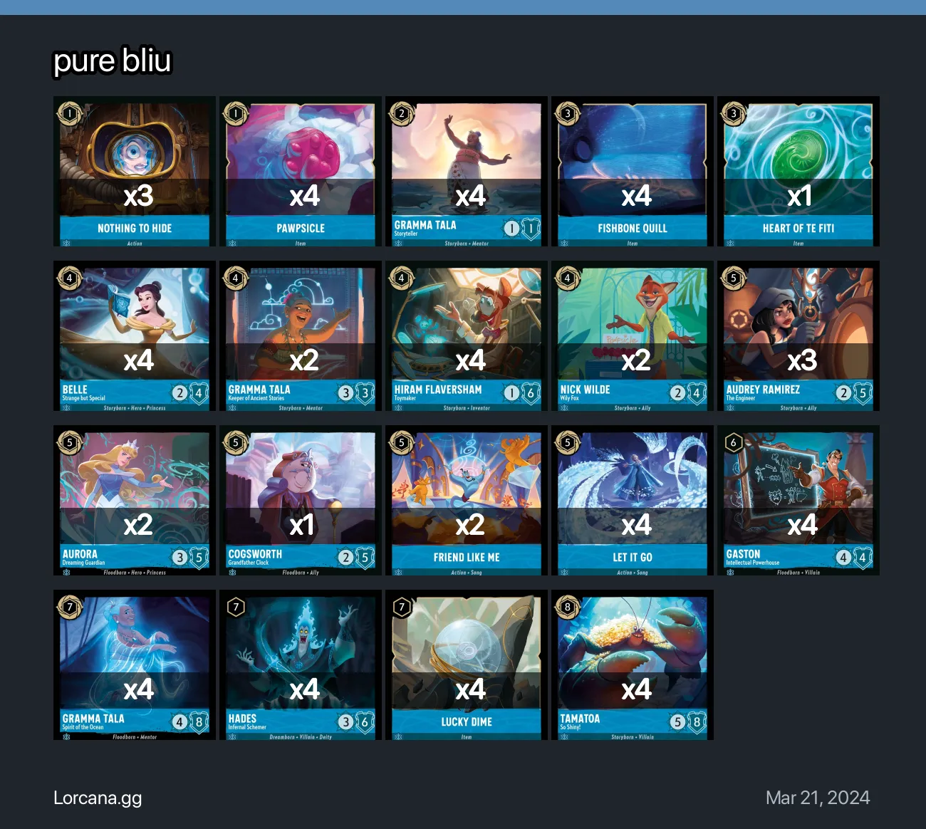 pure bliu Lorcana Deck | Lorcana.gg