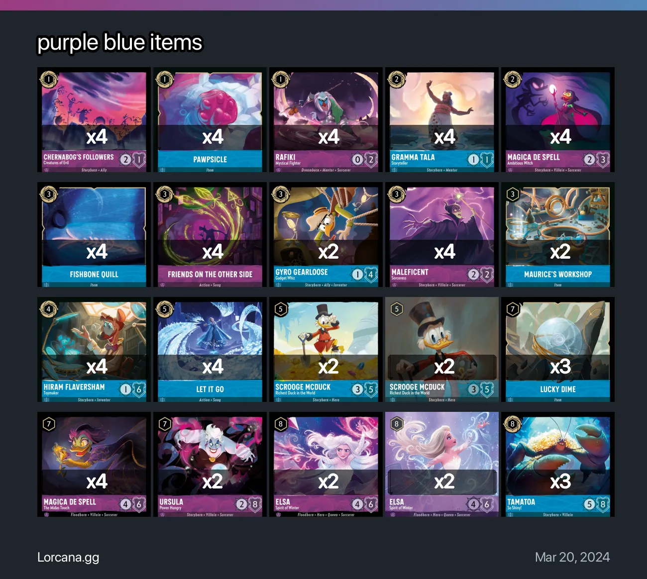 purple blue items Lorcana Deck • Lorcana.GG