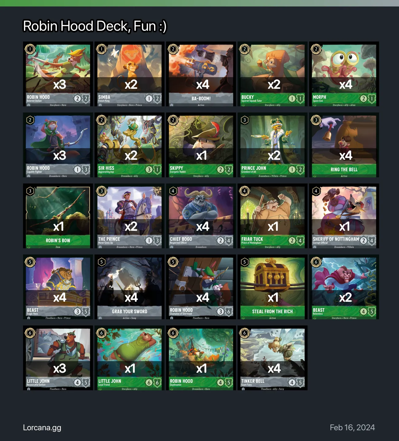 Robin Hood Deck, Fun :) Lorcana Deck • Lorcana.GG