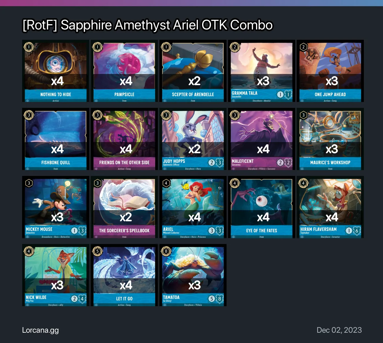 [rotf] Sapphire Amethyst Ariel Otk Combo Lorcana Deck 