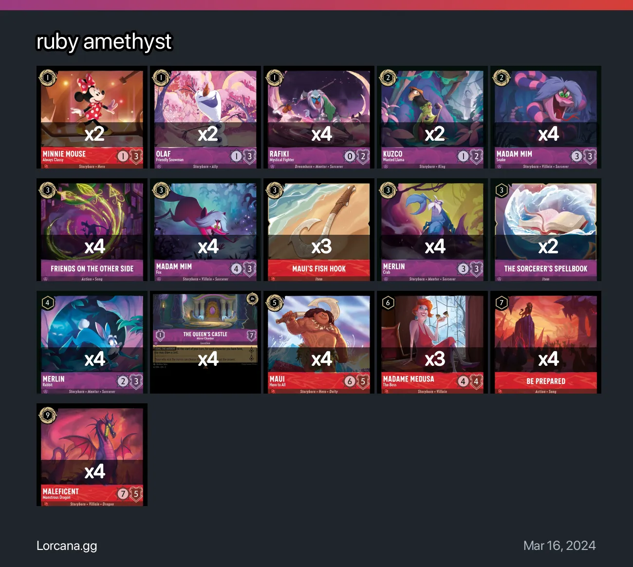 ruby amethyst Lorcana Deck • Lorcana.GG